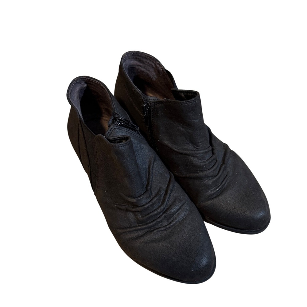 LifeStride Aurora Bootie Black 7W Womens Ruched Zip Comfort Ankle Boots